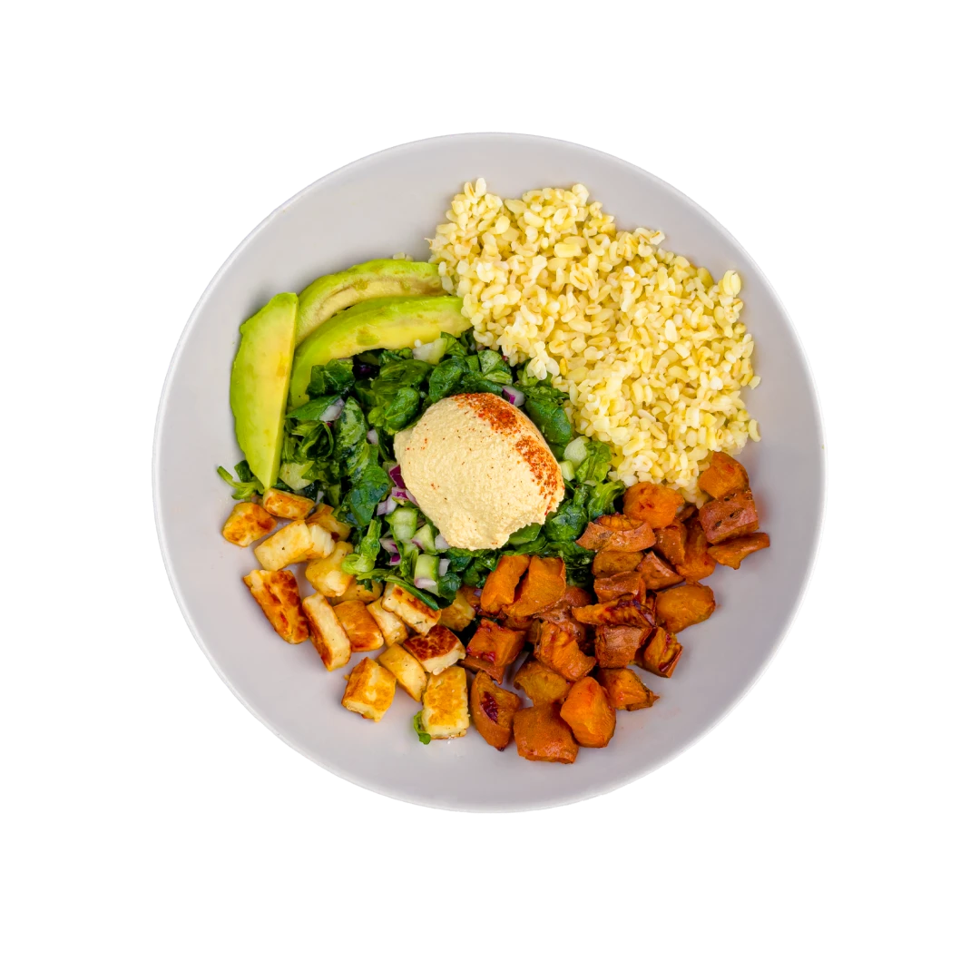 Bulgur bowl s halloumi a batáty