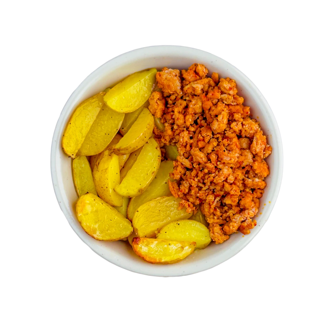 Gebratenes Geflügelfleisch mit Kartoffeln