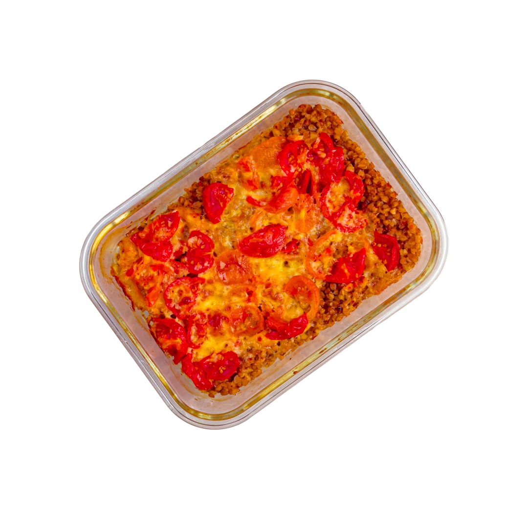 Überbackene Hähnchenbrust mit Buchweizen und Tomaten